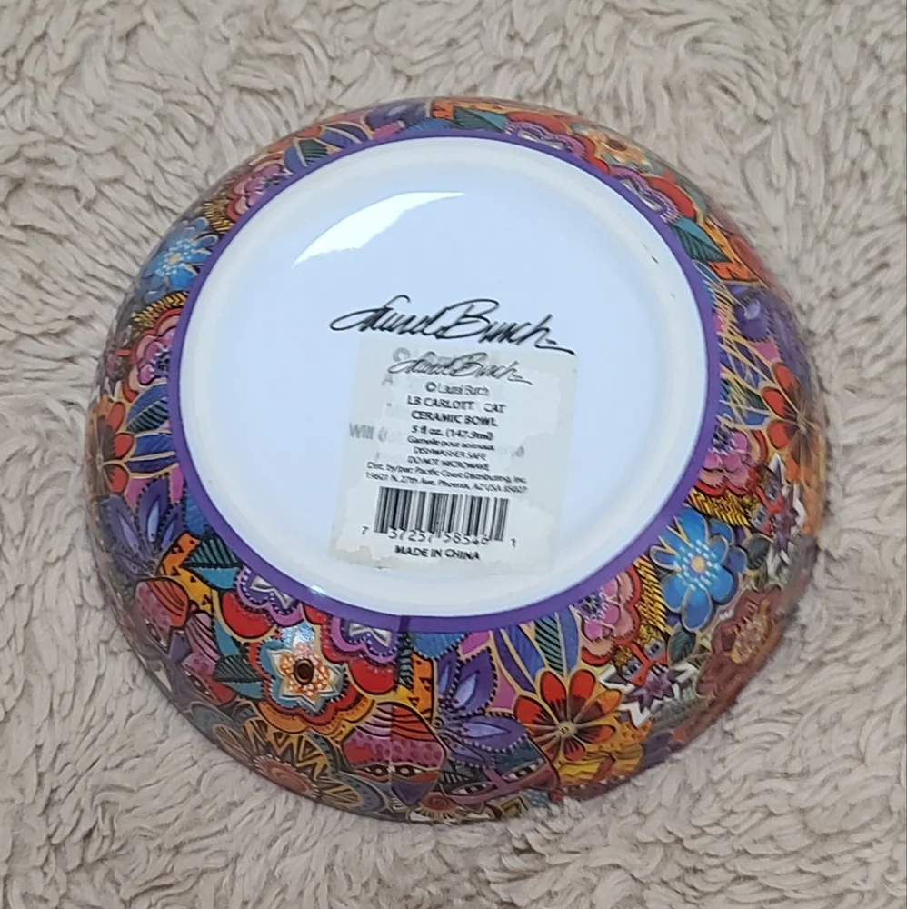 Laurel Burch Colorful Carlotta Cat Ceramic Design Bowl - Picture 4 of 7